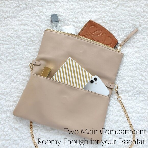 Vegan Leather Clutch Crossbody Bag Zipper Foldover with Chain Strap Women - Picture 5 of 7